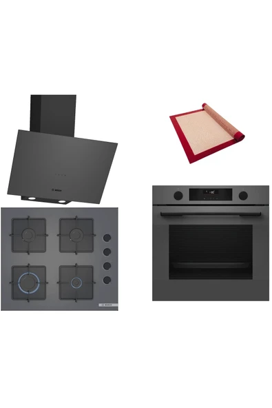 Bosch Gri 3 lü Ankastre Set (HUA736EN0T-POP6C9P30O-DWK64PJ70T )-Buhar Destekli - Fırın Matı ile ürün görseli 1