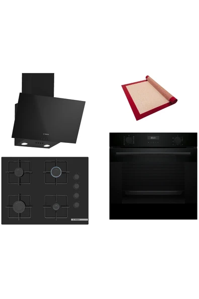 Bosch Siyah 3 lü Ankastre Set (HUA717BA0T-POP7C6P30O-DWK63PJ60T) Buhar Destekli - Pişirme Matı ile ürün görseli 1
