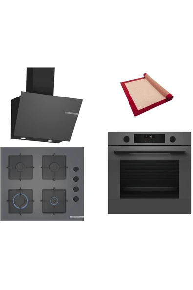 Bosch Gri 3 lü Ankastre Set (HUA736EN0T-POP6C9P30O-DWK66PJ70T ) Buhar Destekli - Pişirme Matı ile ürün görseli 1