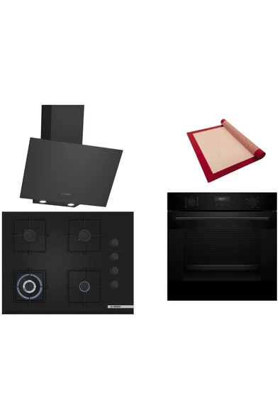Bosch Siyah 3 lü Ankastre Set (HUA717BA0T-POH7C6P30O-DWK64PJ60T) Buhar Destekli - Pişirme Matı ile ürün görseli 1
