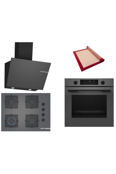 Bosch Gri 3 lü Ankastre Set (HUA736EN0T-POP7C9P30O-DWK66PJ70T) Buhar Destekli - Pişirme Matı ile ürün görseli 1