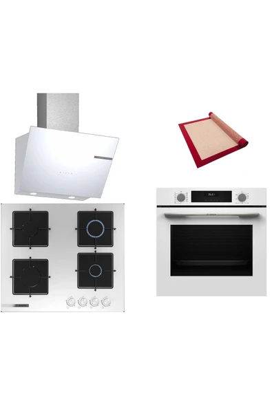 Bosch Beyaz 3 lü Ankastre Set (HUA717BV0T-PNP6C2O12O-DWK66PJ20T ) Buhar Destekli - Fırın Matı ile ürün görseli 1