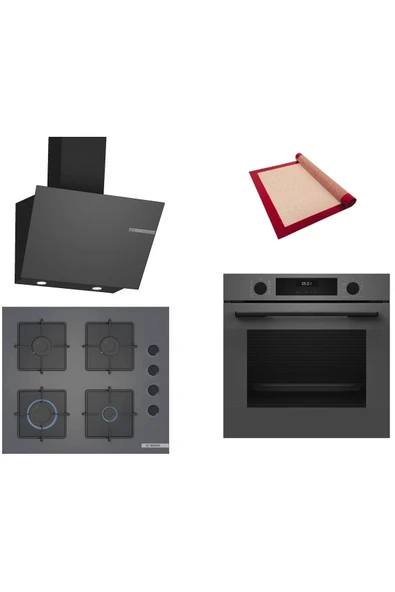 Bosch Gri 3 lü Ankastre Set (HUA717BN0T-POP6C9P30O-DWK66PJ70T ) Buhar Destekli - Pişirme Matı ile ürün görseli 1