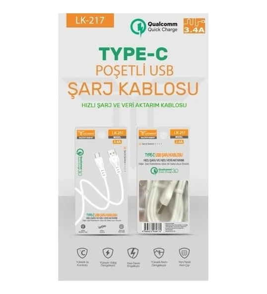LK-217 Type-C USB Şarj Kablosu 3.4A ürün görseli 1
