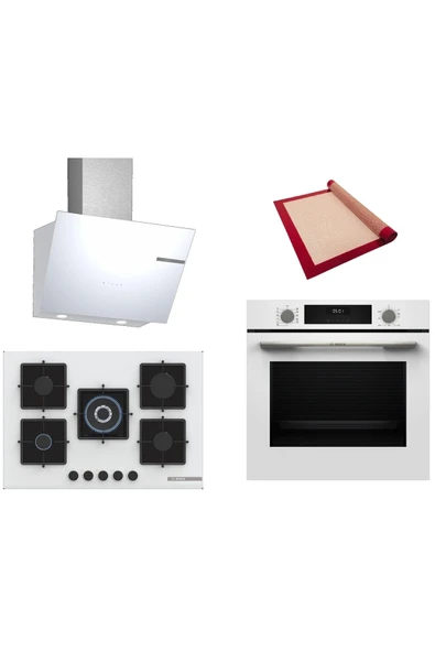 Bosch Beyaz 3 lü Ankastre Set (HUA717BV0T-PNQ7B2P30O-DWK66PJ20T) Buhar Destekli - Pişirme Matı ile ürün görseli 1