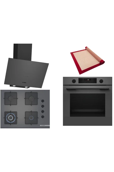 Bosch Gri 3 lü Ankastre Set (HUA736EN0T-POH7C9P30O-DWK64PJ70T) Buhar Destekli - Pişirme Matı ile ürün görseli 1
