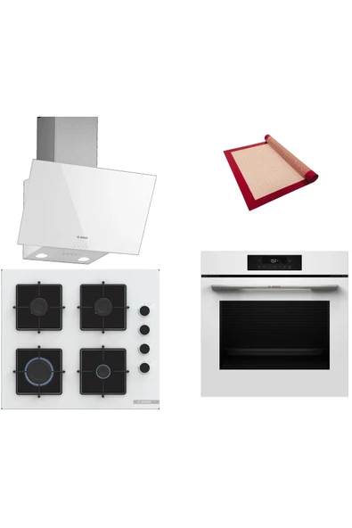 Bosch Beyaz 3 lü Ankastre Set (HJG852YW0T-POP6C2P30O-DWK63PJ20T ) -3D Fry - Fırın Matı ile ürün görseli 1