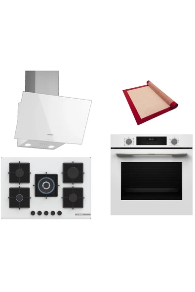 Bosch Beyaz 3 lü Ankastre Set (HUA717BV0T-PNQ7B2P30O-DWK63PJ20T) Buhar Destekli - Pişirme Matı ile ürün görseli 1