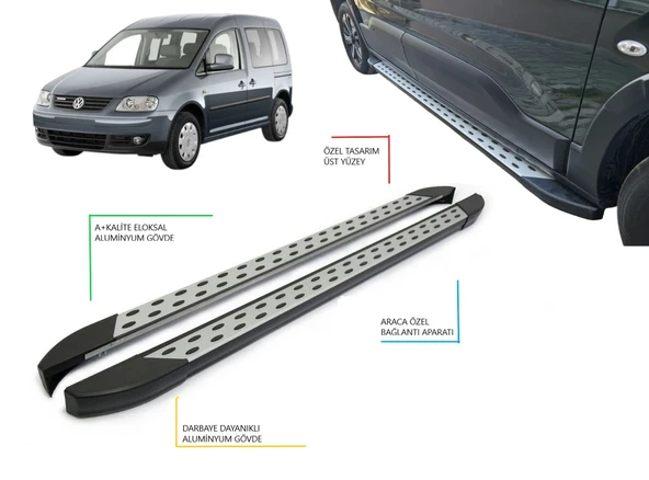 VLOKSWAGEN CADDY UZUN ŞASE NOKTALI YAN BASAMAK 2004 2005 2006 2007 2008 2009 2010 2011 2012 2013 2014 2015 2016 2017 2018 2019 2020 ürün görseli 1