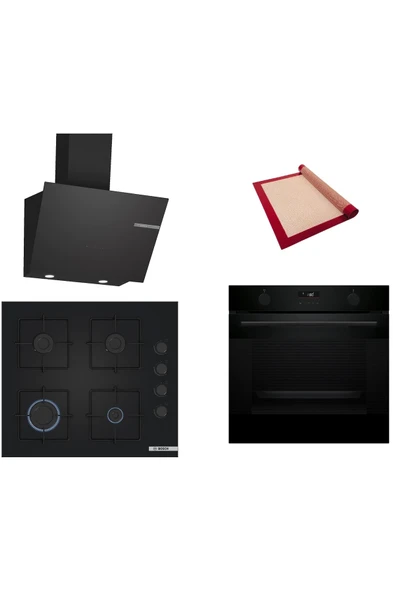 Bosch Siyah 3 lü Ankastre Set (HUA736EA0T-POP6C6P30O-DWK66PJ60T ) Buhar Destekli - Pişirme Matı ile ürün görseli 1