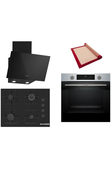 Bosch Siyah 3 lü Ankastre Set (HUA717BR0T-POP7C6P30O-DWK63PJ60T) Buhar Destekli - Pişirme Matı ile ürün görseli 1