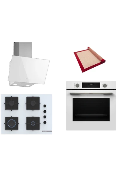 Bosch Beyaz 3 lü Ankastre Set (HUA717BV0T-POP7C2P30O-DWK63PJ20T ) Buhar Destekli - Pişirme Matı ile ürün görseli 1