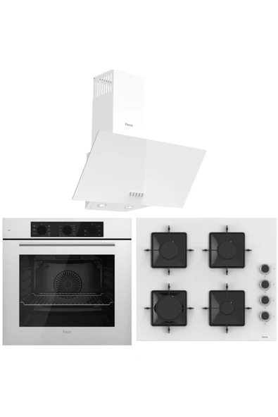 Ferre FlowArt QBL62CB-SS206-D087 7 Prog. Mekanik Turbo Ankastre Set - Beyaz ürün görseli 1