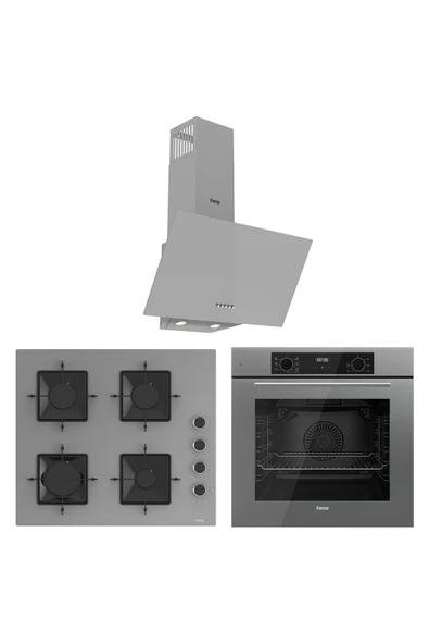 Ferre Flowart Ventora Essential Gri 3'lü Ankastre Set ( QBL63CPR-SS208-D088 ) ürün görseli 1