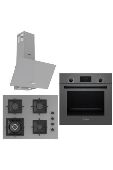 Bosch &Ferre Grigio Wok Bek - Döküm Izgara 3 lü Ankastre Set ( HBF512BH1T - SC408 - D088 ) 65 cm Ocak ürün görseli 1