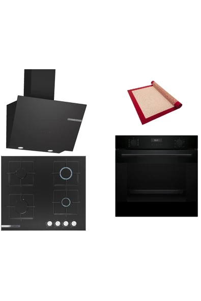 Bosch Siyah 3 lü Ankastre Set (HUA717BA0T-PNP6C6O12O-DWK66PJ60T ) Buhar Destekli - Fırın Matı ile ürün görseli 1