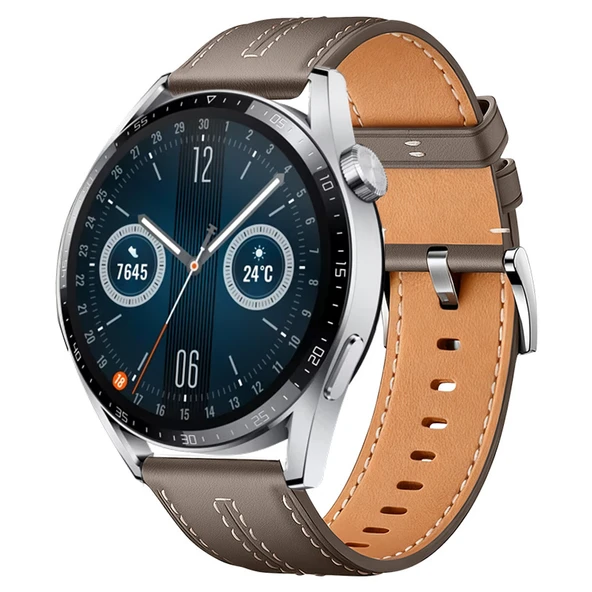 Huawei Watch GT3 Pro GT3 GT2 46mm İle Uyumlu Dikiş Desenli Deri Metal Tokalı Akıllı Saat Kordonu  Kahverengi ürün görseli 1