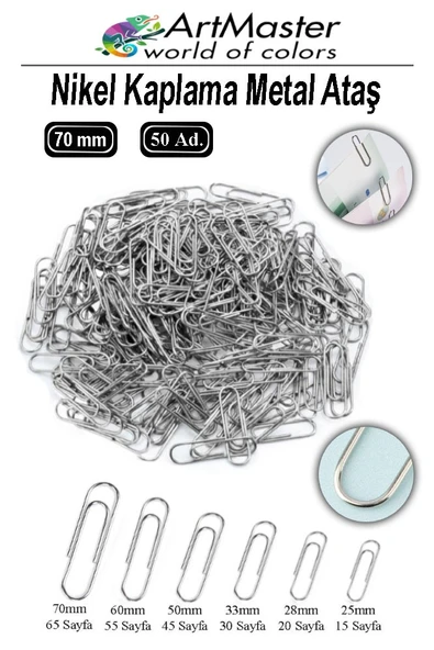 Metal Büyük Ataş 70 mm 50 Li 1 Paket Nikel Kaplama 55 Sayfa Kapasiteli Metal Ataş Ofis Okul Büro Dayanıklı Paslanmaz ürün görseli 1