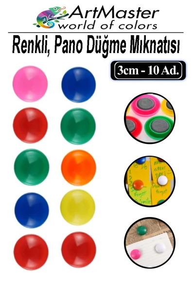 Pano Düğmesi Mıknatısı Renkli 10 Lu 1 Paket Buzdolabı Dekorasyon Manyetik Yuvarlak Mıknatıs Hobi Etkinlik Plastik Kaplı ürün görseli 1