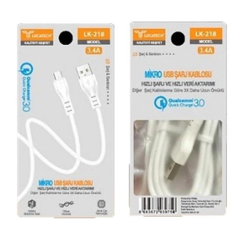 lucatech lk-218 mikro usb şarj kablosu 3.4 a ürün görseli 1