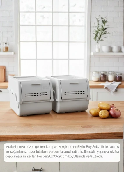 2'li Mini Boy Patates Soğan Sepeti BPA Free Sebzelik Organizer Kutu Motek Gri 8 L ürün görseli 1