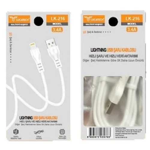 lucatech lk-216 lightning usb şarj kablosu ürün görseli 1