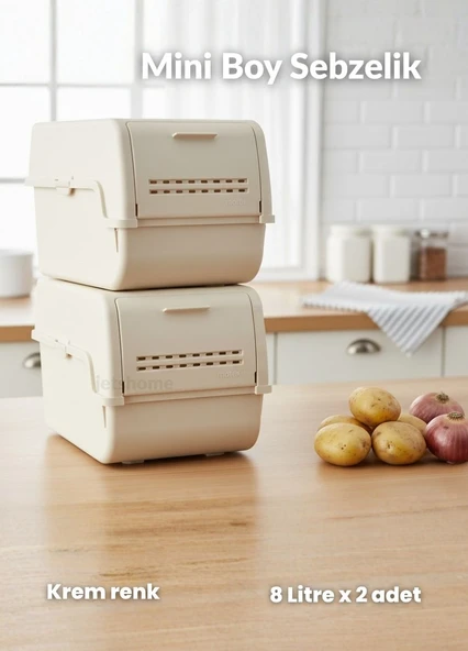 2'li Mini Boy Patates Soğan Sepeti BPA Free Sebzelik Organizer Kutu Motek Krem 8 L ürün görseli 1