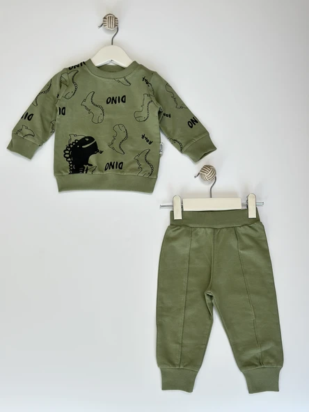 Dino Desenli Erkek Bebek Yeşil İkili Takım ürün görseli 1