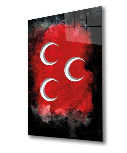 Üç Hilal Siyah Kırmızı Fonlu Cam Tablo ürün görseli 1