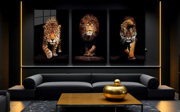 Aslan,kaplan,jaguar 3 Lü Set Cam Tablo ürün görseli 1