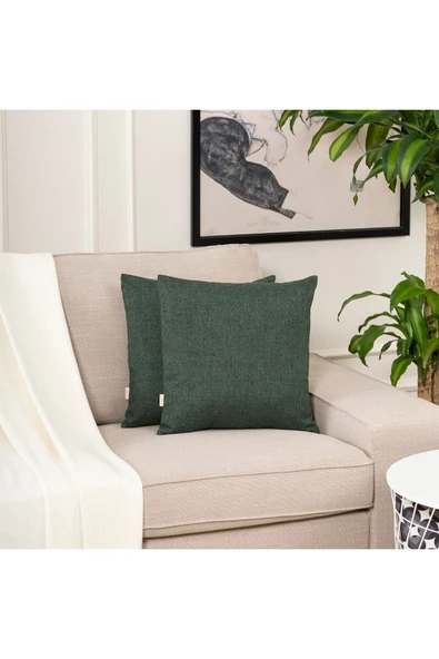 Yeşil Tekli Keten Dokuma Kırlent Kılıfı Dekoratif Kırlent 55x55cm ürün görseli 1
