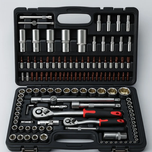 Lokma Seti 108 Parça 1/2'' 1/4'' Cr-V Çelik 6 Köşe Lokma Anahtar Takımı Profosyonel Tamir Seti ürün görseli 1