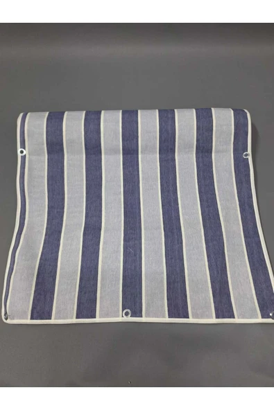 67x100cm Mavi Lacivert Çizğili  Kumaş Balkon Brandası  Kenarları Biye Dikişli ürün görseli 1