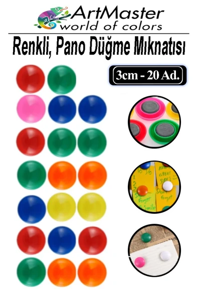 Pano Düğmesi Mıknatısı Renkli 20 Li 1 Paket Buzdolabı Dekorasyon Manyetik Yuvarlak Mıknatıs Hobi Etkinlik Plastik Kaplı ürün görseli 1