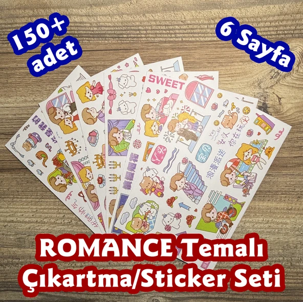 Sticker/Çıkartma Seti, Romance Temalı, 150+ Adet, 6 Sayfa ürün görseli 1