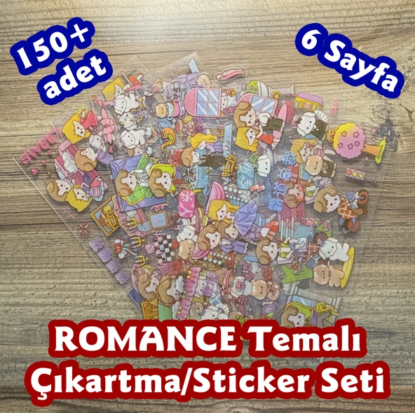 Sticker/Çıkartma Seti, Romance Temalı, 150+ Adet, 6 Sayfa ürün görseli 1