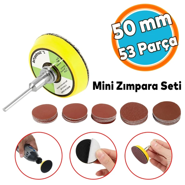 Cırt Zımpara Seti 50 mm Pimli Mini 53'lü Set Taban Matkap Uyumlu 80 120 320 600 800 Kum Karışık Grit ürün görseli 1
