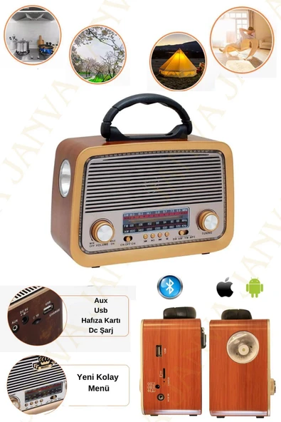 Janva Nostaljik Radyo Mp3 Bt Eskitme Müzik Çalar Telefona Bağlanma Usb Şarjlı Dekoratif ürün görseli 1