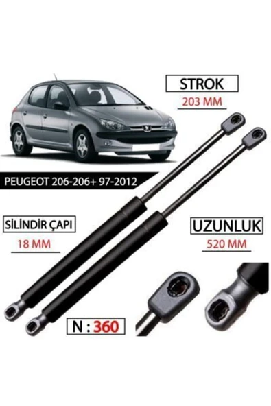 Peugeot 206 Hatchback Bagaj Amortisörü Takimi Yan Sanayi 8731e6 ürün görseli 1