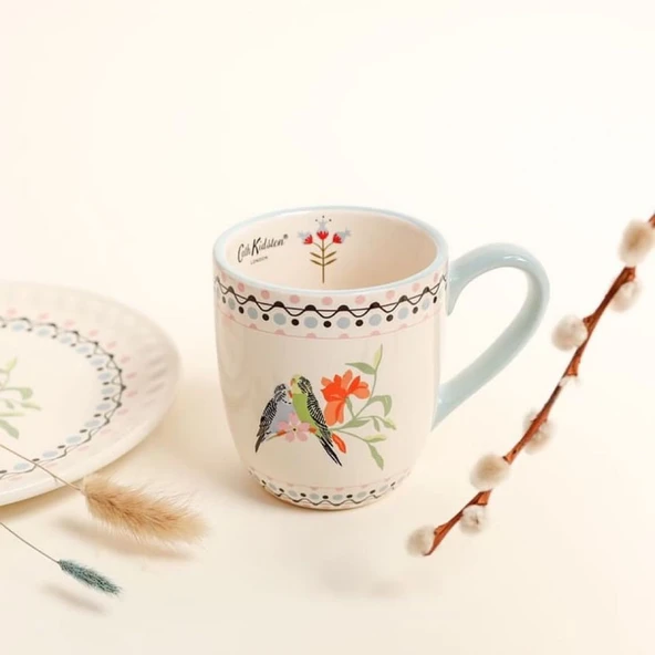 Londra'dan Cath Kidston Çok Renkli Aşk Muhabbet Kuşları Desenli Çiçekli Porselen Kahvaltı Kupa/Mug ürün görseli 1
