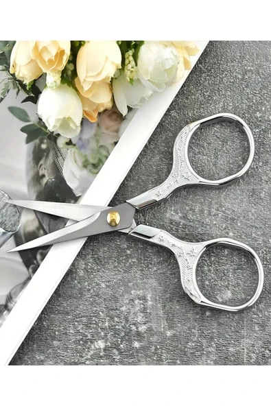 Janva Söz / Nişan Makası Gümüş Renk Kurdale Makası Açılış Özel Gün Makası Silver Renk Dikiş Nakış Makası ürün görseli 1