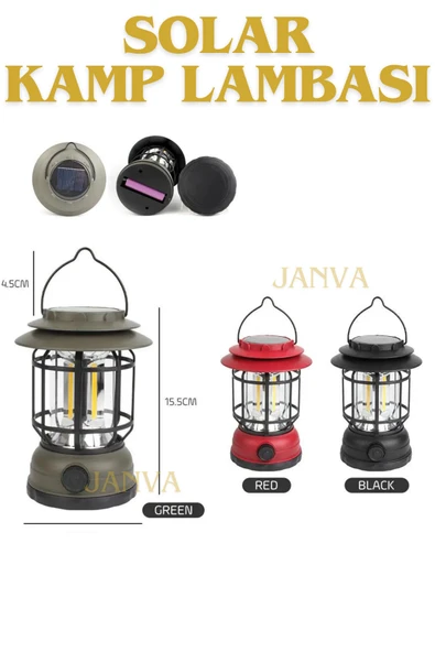 Janva Güneş Enerjili Solar Nostaljik Işığı Ayarlanabilir Ledli Kamp Feneri Lamba Işıldak Usb Şarjlı ürün görseli 1