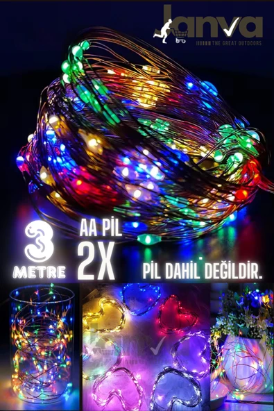 Janva 3 metre pilli peri led süsleme dekor dekoratif balkon ağaç yılbaşı süsleme parti youtuber ışık ürün görseli 1