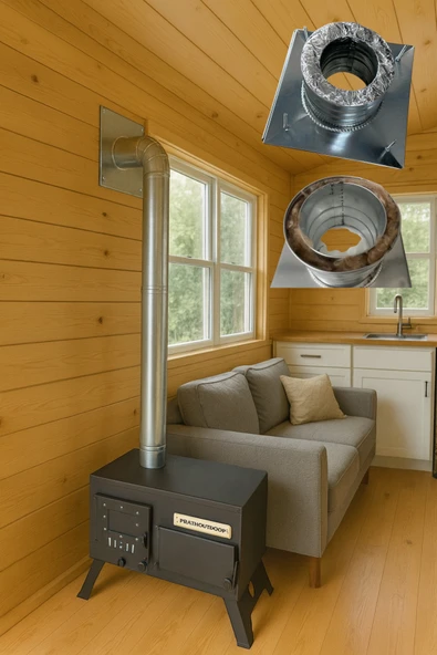 Isı Yalıtımlı Yanmaz Boru Baca Çıkışı - Çap 8cm Konteyner, Tiny House İçin ürün görseli 1