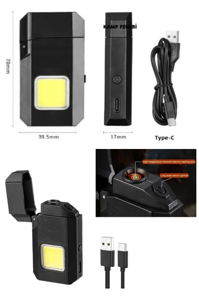 Janva El Feneri Çakmaklı Cep Feneri Usb Şarjlı Anahtarlık Küçük Fener Güçlü Işık ürün görseli 1