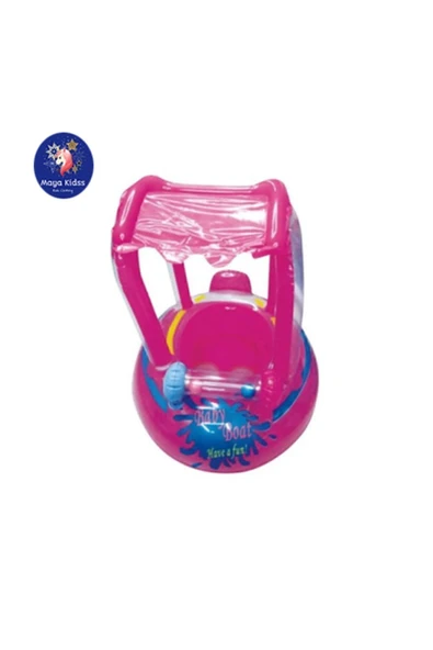Pembe Pembe Şişme Gölgelikli Bebe Flotörü Bebek Simiti Baby Boat Float ürün görseli 1
