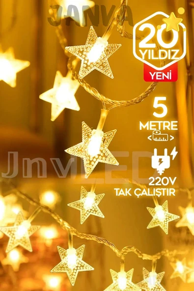 Janva Yıldız Led 3,5 Metre 20 Led Fişli  Eklemeli Gün Işığı Dekoratif Aydınlatma ürün görseli 1