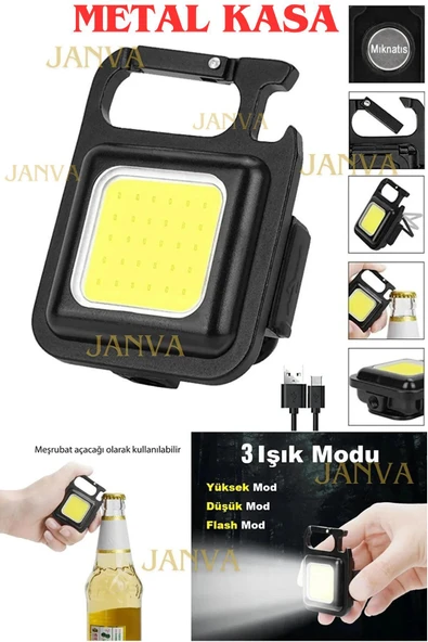 Janva 1200 Mah Mini Led, Anahtarlı El Feneri, Flash, Mıknatıslı , Su Geçirmez, Şişe Açacaklı , Şarjlı ürün görseli 1