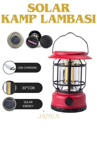 Janva Güneş Enerjili Solar Nostaljik Işığı Ayarlanabilir Ledli Kamp Feneri Lamba Işıldak Usb Şarjlı ürün görseli 1
