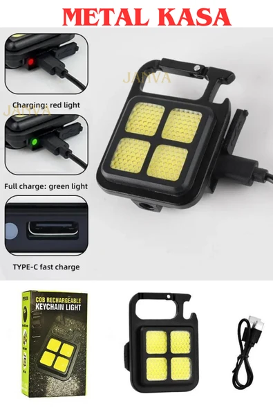 Janva Metal Kasa Led El Feneri , Karabinalı, Mıknatıslı , Su Geçirmez , Şişe Açacaklı , Şarjlı 1200mah ürün görseli 1